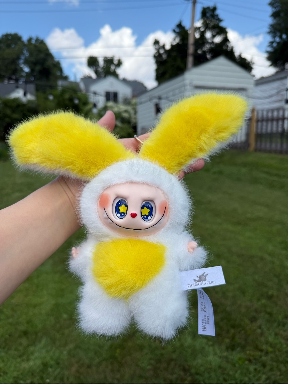 Yellow White Labubu Plush Bunny Toy-Stuffed Animal Collectible-Not Pop Mart